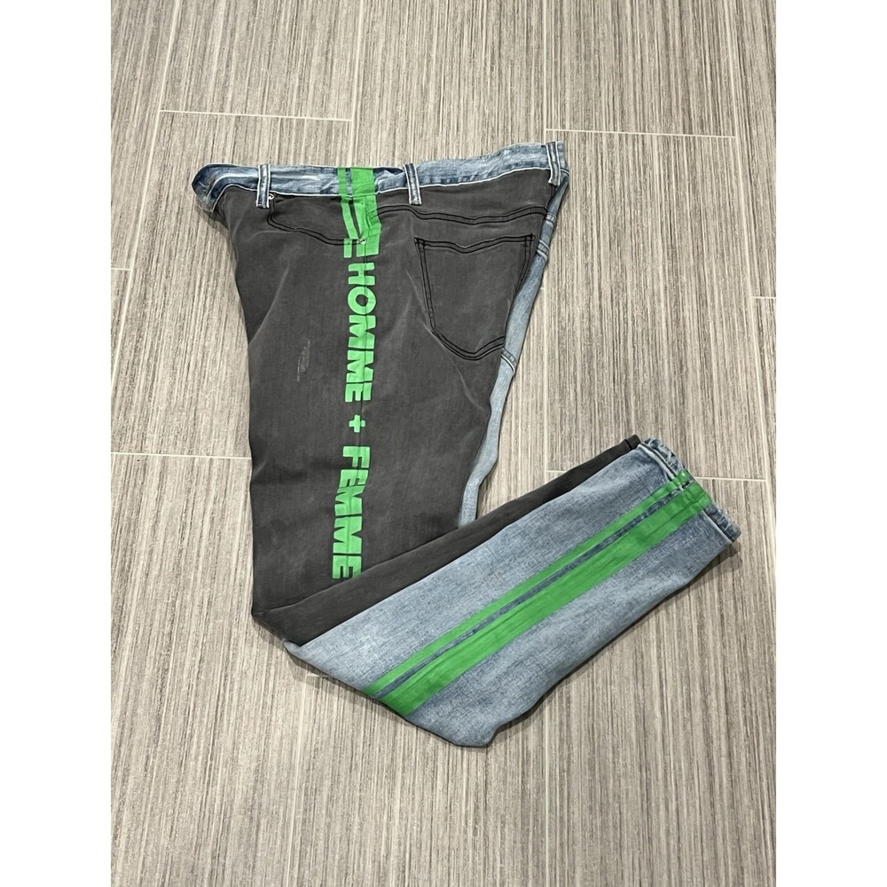 HOMME + FEMME Mens Relaxed Jeans - Black and Light Blue with Green Accent